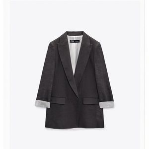 ZARA Linen Blazer with Printed Sleeves XS